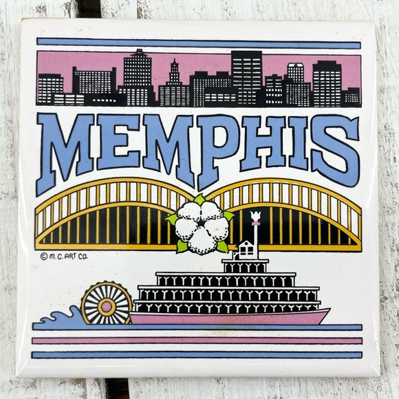 Vintage 3pc Memphis Nashville Tennessee America 5”x5” Ceramic Coaster/Decor Set - Picture 5 of 6